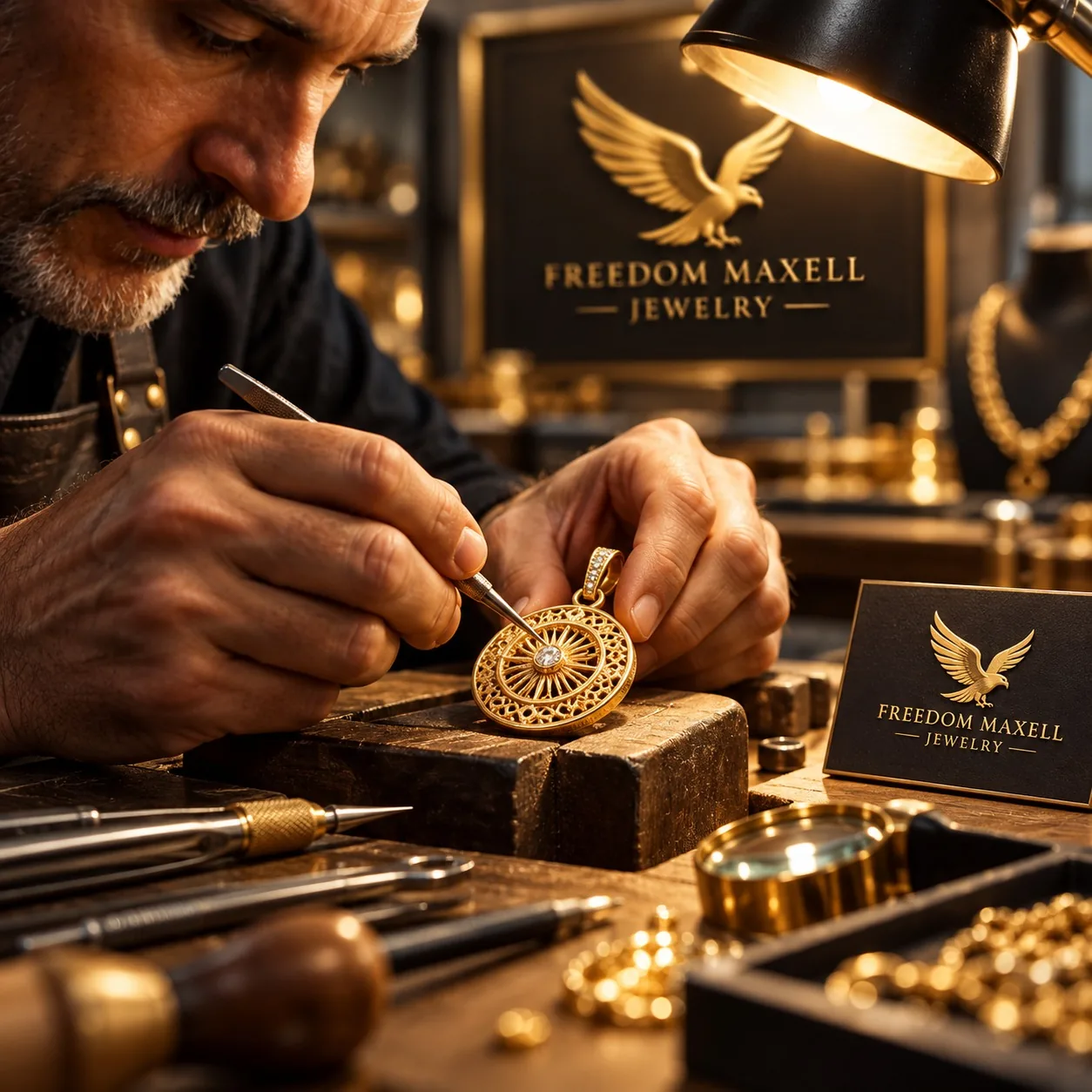 Orfebre trabajando un dije en oro
